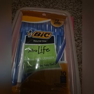 Bic round stick extra life blue pens unopened